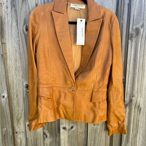 Carolina Herrera Tan Leather Blazer with Classic Lapel
